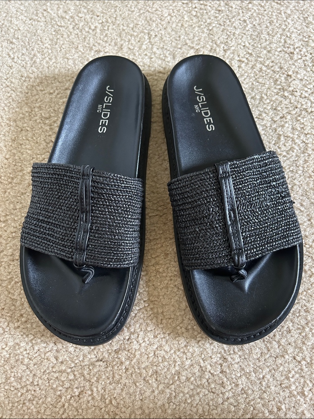J/SLIDES Black Rafina Woven Slide Sandals